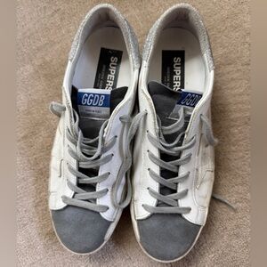 Golden Goose White, Gray & Blue Super-Star Sneakers